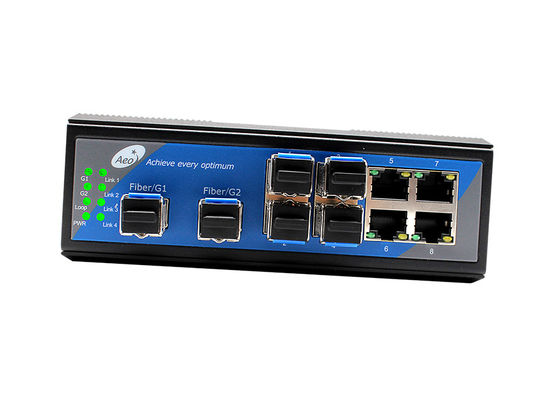 Βιομηχανικός διακόπτης 2 Gigabit SFP ραγών SFP οδηγών και 4 10/100Mbps Ethernet και 4 λιμένες 10/100Mbps SFP