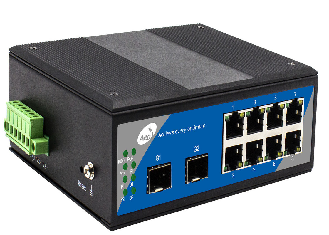 IP40 SFP Fiber Switch Αποθήκευση και Προώθηση με 2 Slots SFP και 8 θύρες Ethernet