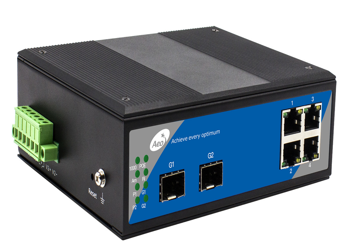IP40 SFP Οπτικός διακόπτης μεμονωμένης λειτουργίας μεμονωμένης ινών με 2 υποδομές SFP και 4 θύρες Ethernet